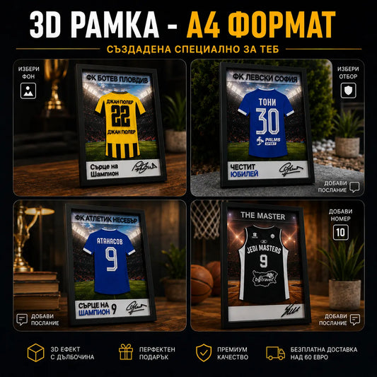 ⚽ 3D футболна рамка с твое име, номер и отбор