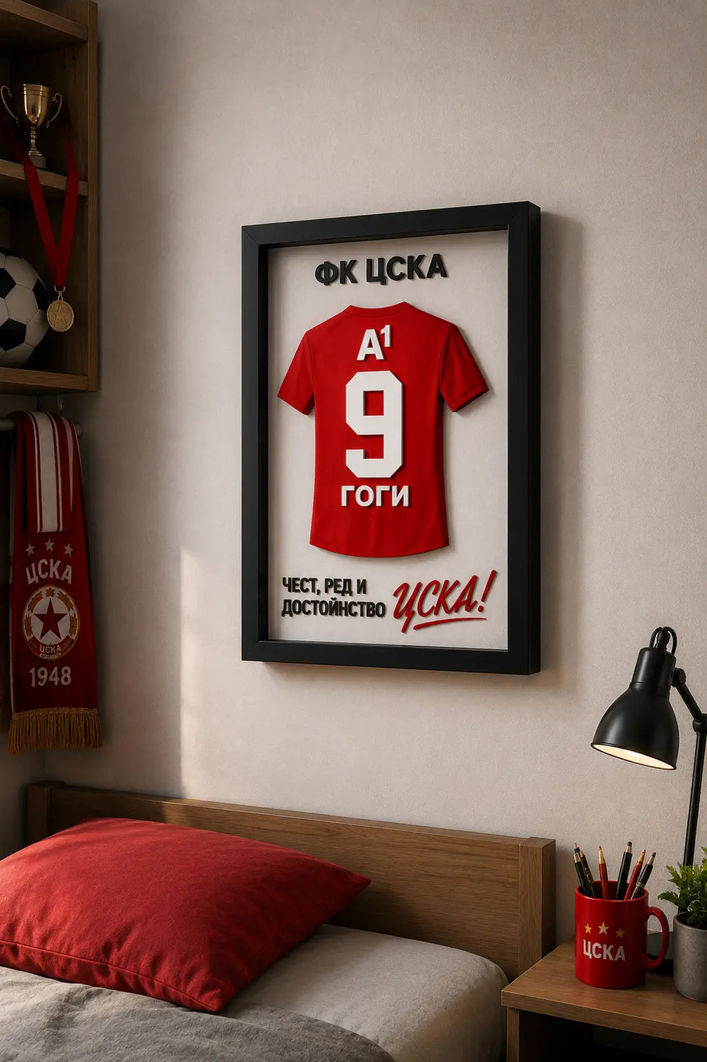 ⚽ 3D футболна рамка с твое име, номер и отбор